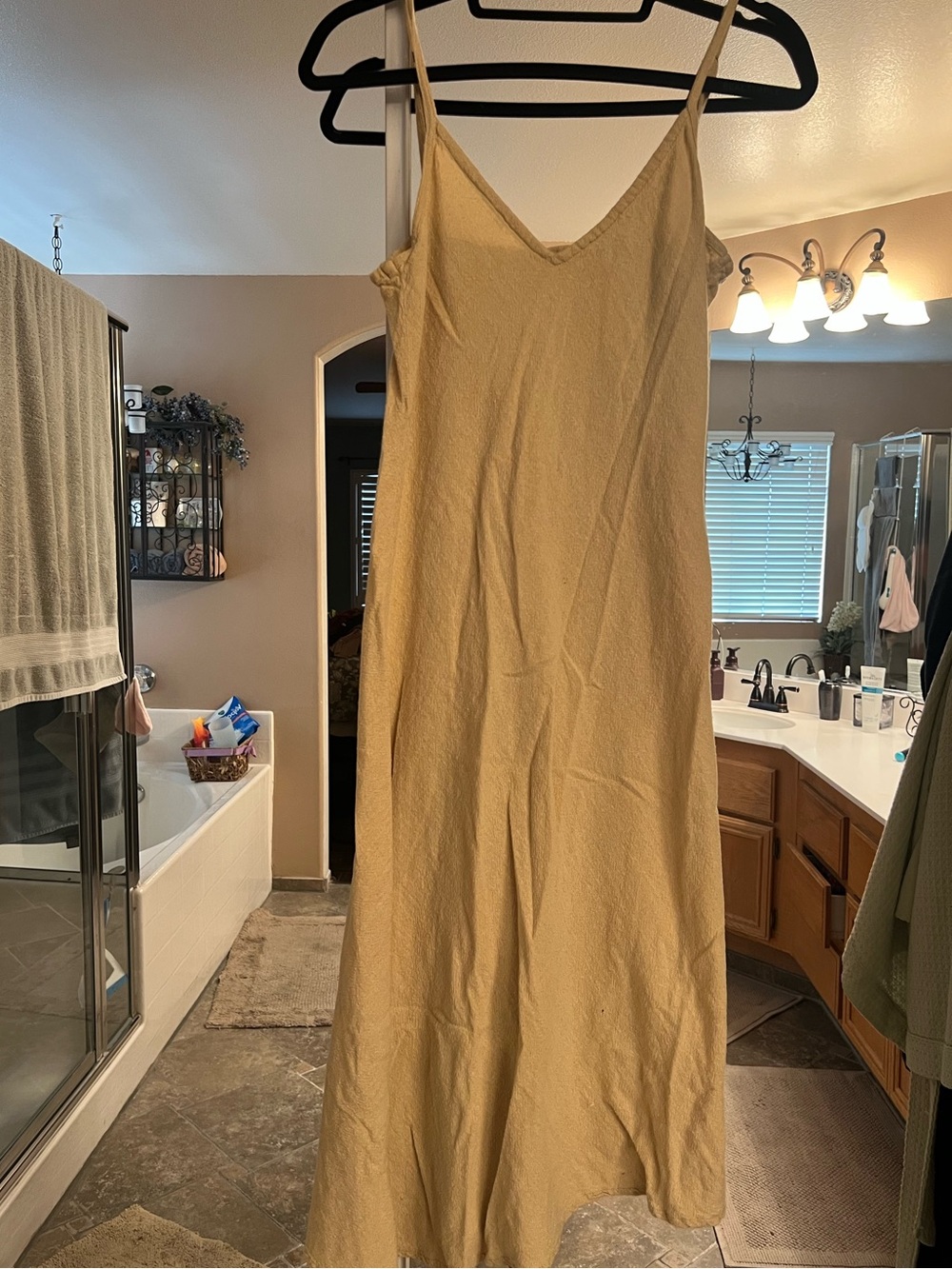 Women's Hemp/organic cotton Cream spaghetti strap Dress - Minimal V-Neck